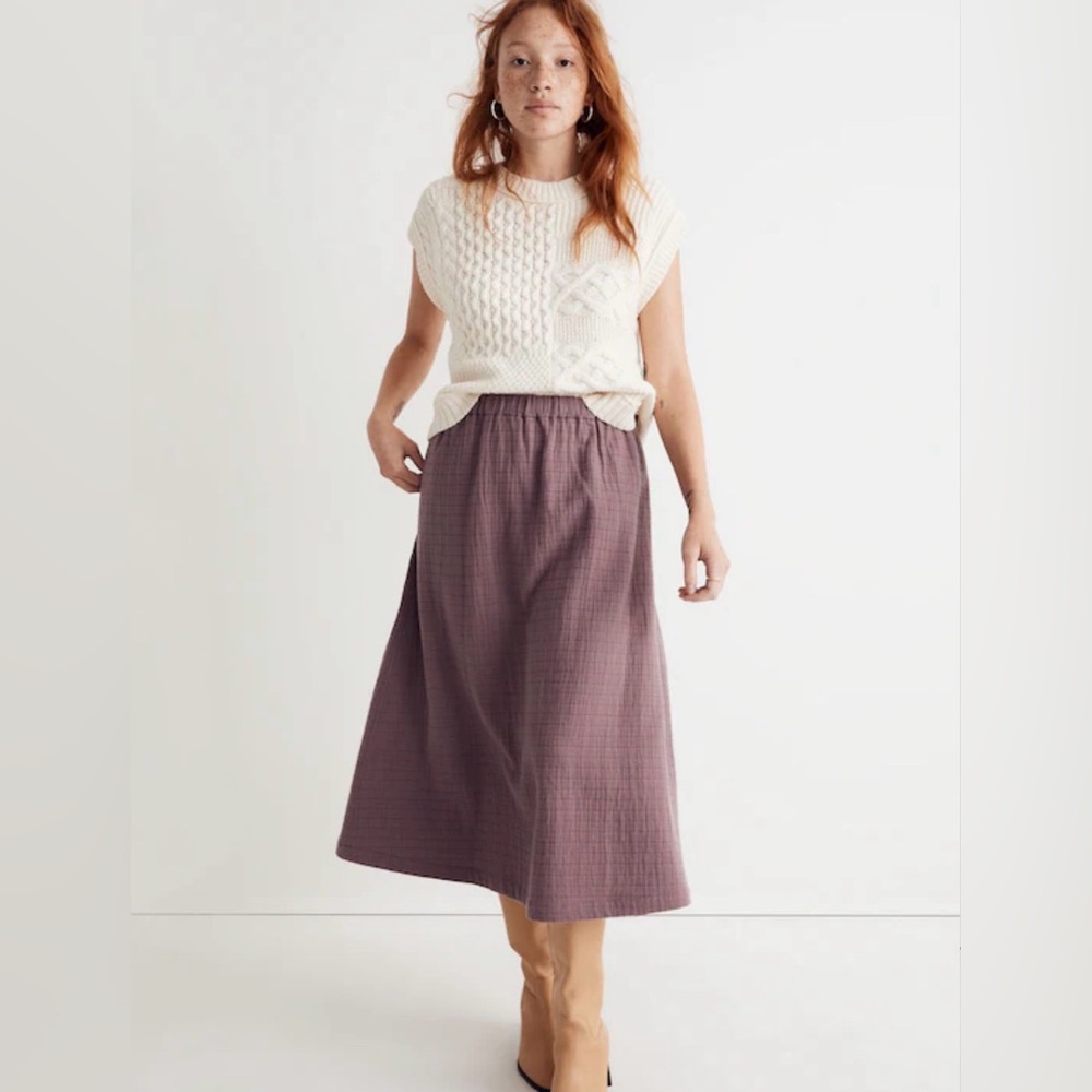 Madewell Quilted Jacquard Mauve A-Line Midi Skirt